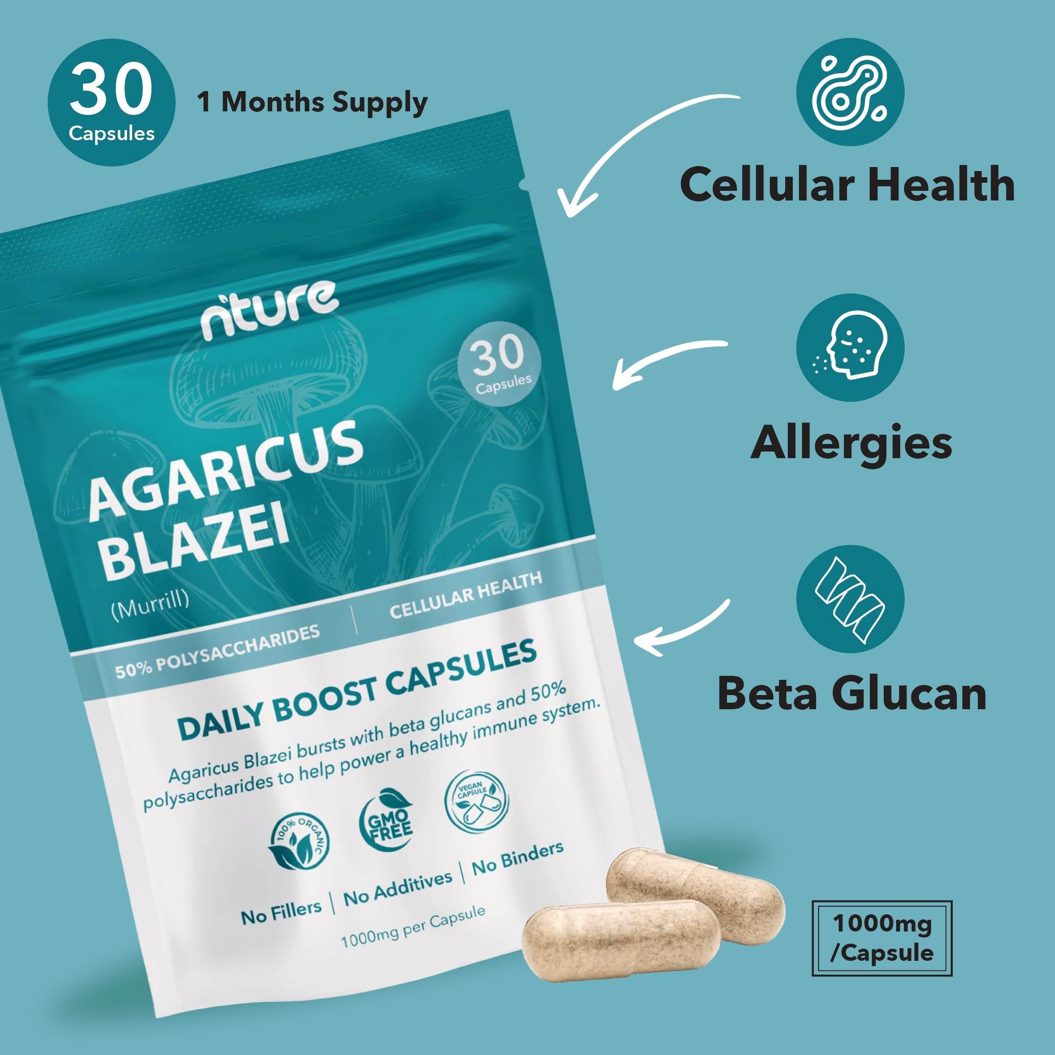 Agaricus Blazei Mushroom Capsules - Nture