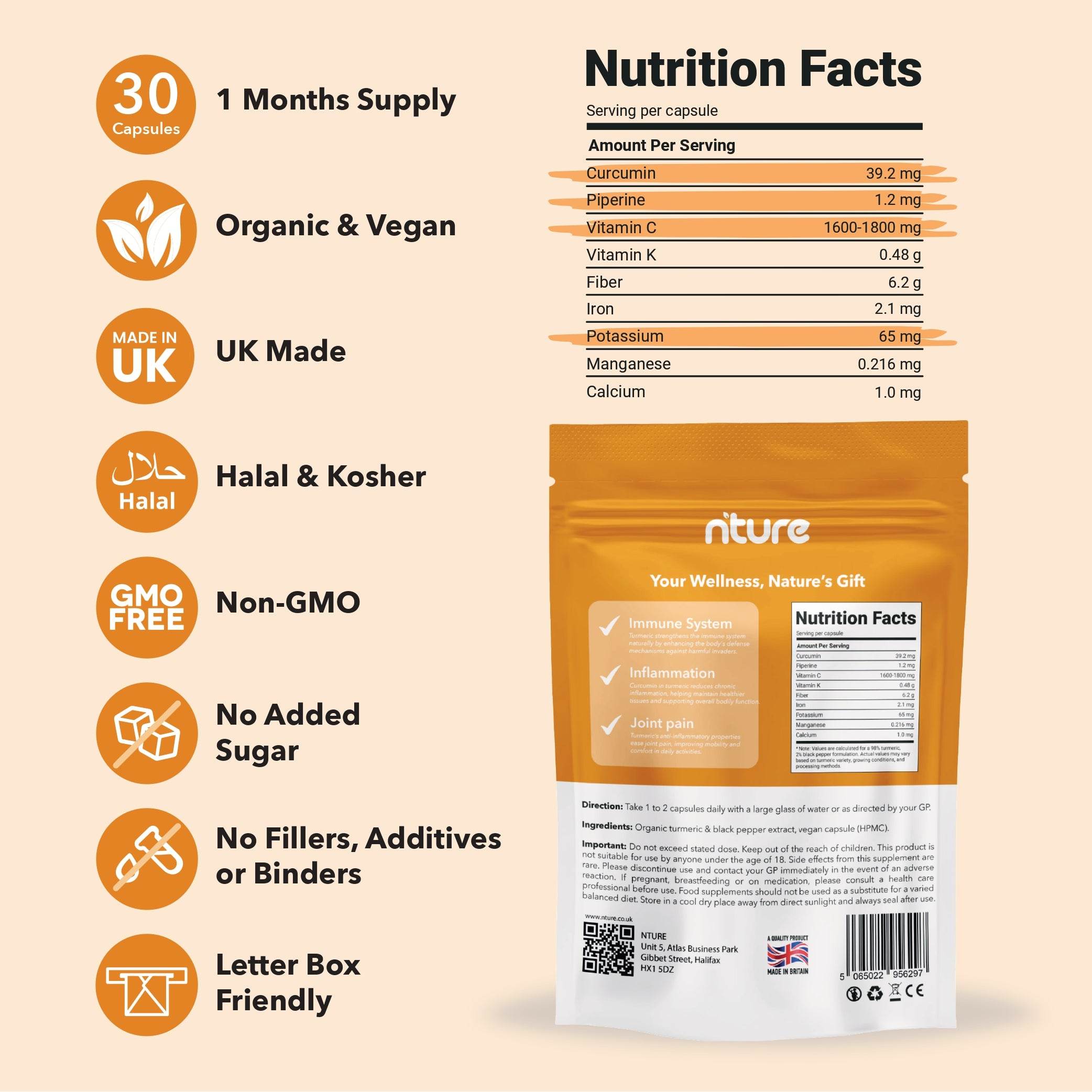 Turmeric Capsules with Black Pepper - Nture